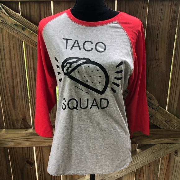 Taco Squad Raglan Long Sleeve Red & Gray T-Shirt Size M - Picture 1 of 5